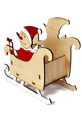 Подарочные Коробка деревянная 663/X707 с покраской- нов.год снеговик на санях от производителя