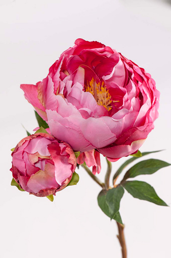 Цветок декор. 122/60 пион + пион-бутон на стебле ярко-розов.