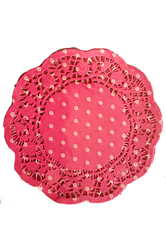 Салфетки ажурные цветные 140/60 круглые горошек на розовом