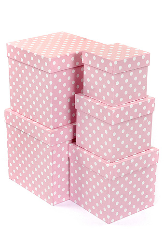 Коробка карт. 051/004-61 наб. из 5 кубов мал.- горошек белый на розовом