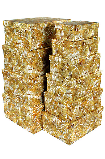 Коробка карт. 571/242 наб. из 10 прямоуг.- монстера и пальма золотые