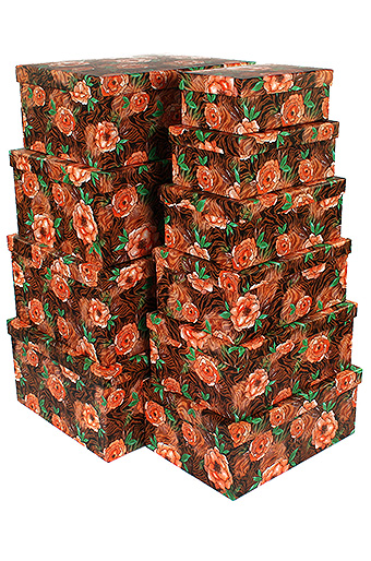 Коробка карт. 571/250 наб. из 10 прямоуг.- оранжевые цветы