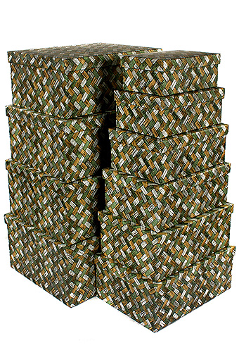Коробка карт. 571/669 наб. из 10 прямоуг.- плетенка зеленая с серым