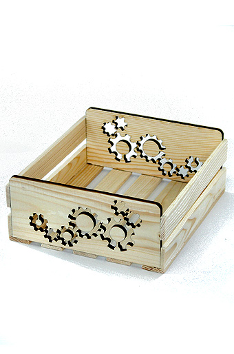 Коробка деревянная 125/613-93 лоток прямоуг. с резными ручками- шестеренки