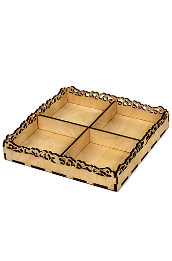 Коробка деревянная 142/401-93 органайзер резной для орешков 4 деления- сердца