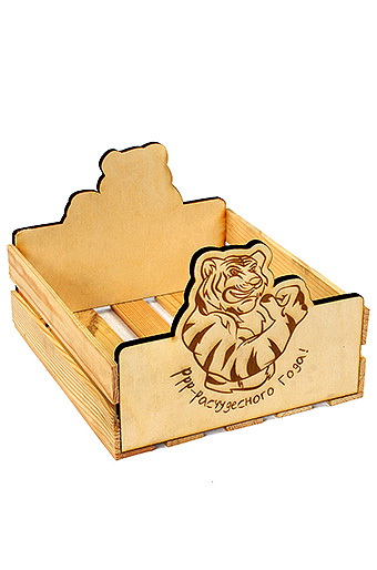 Коробка деревянная 125/X705-93 лоток прямоуг. с резными ручками- нов.год тигр расчудесный