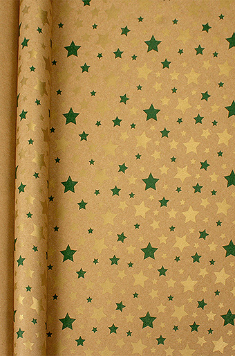 Бумага крафт 24/674-45 дольче эко- звезды зеленые с золотом